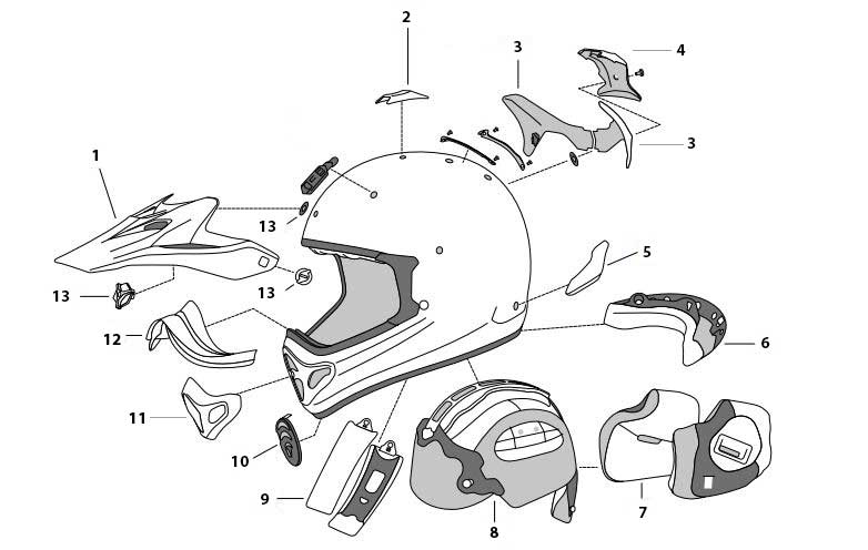 Arai Crosshelm Onderdelen